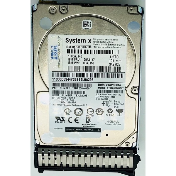 IBM 00AJ147 1.2tb 10000rpm Sas 6gbps 2.5inch Gen3 Hot Swap Hard Drive With Tray.