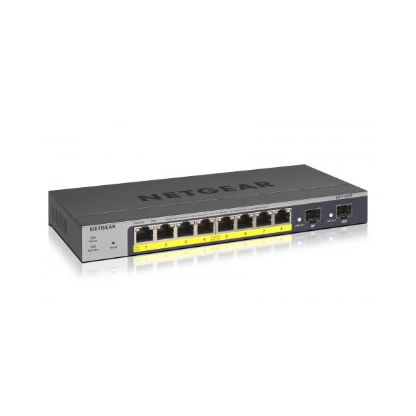 NETGEAR 10-Port Gigabit Ethernet Smart Switch with 8 PoE Ports and 2 Dedicated SFP Ports with PSU